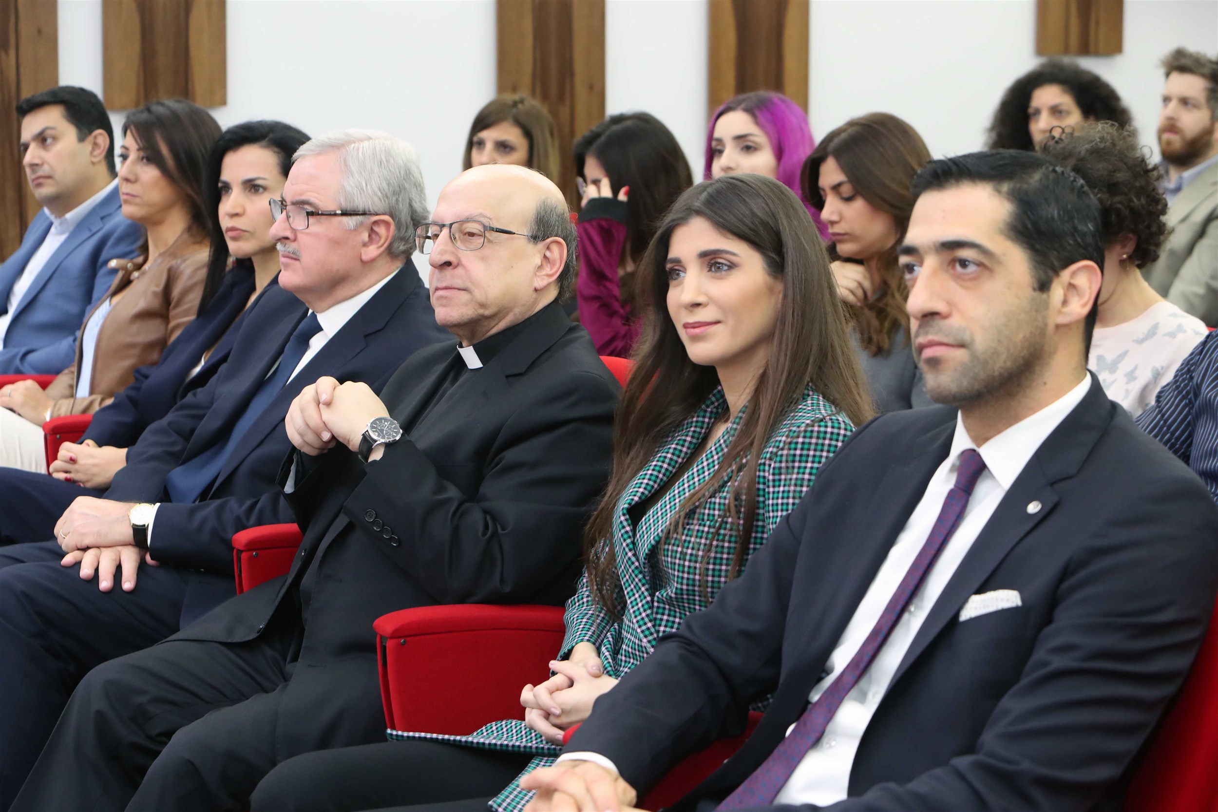 president of usek father professor georges hobeika  and the members of the jury, which include mrs inas al jarmakani, minister jean oghassapian, member of parliament elias hankash,  mr elias abou fadel, and head of the department of science and technology  dr. barbar zeghondi.