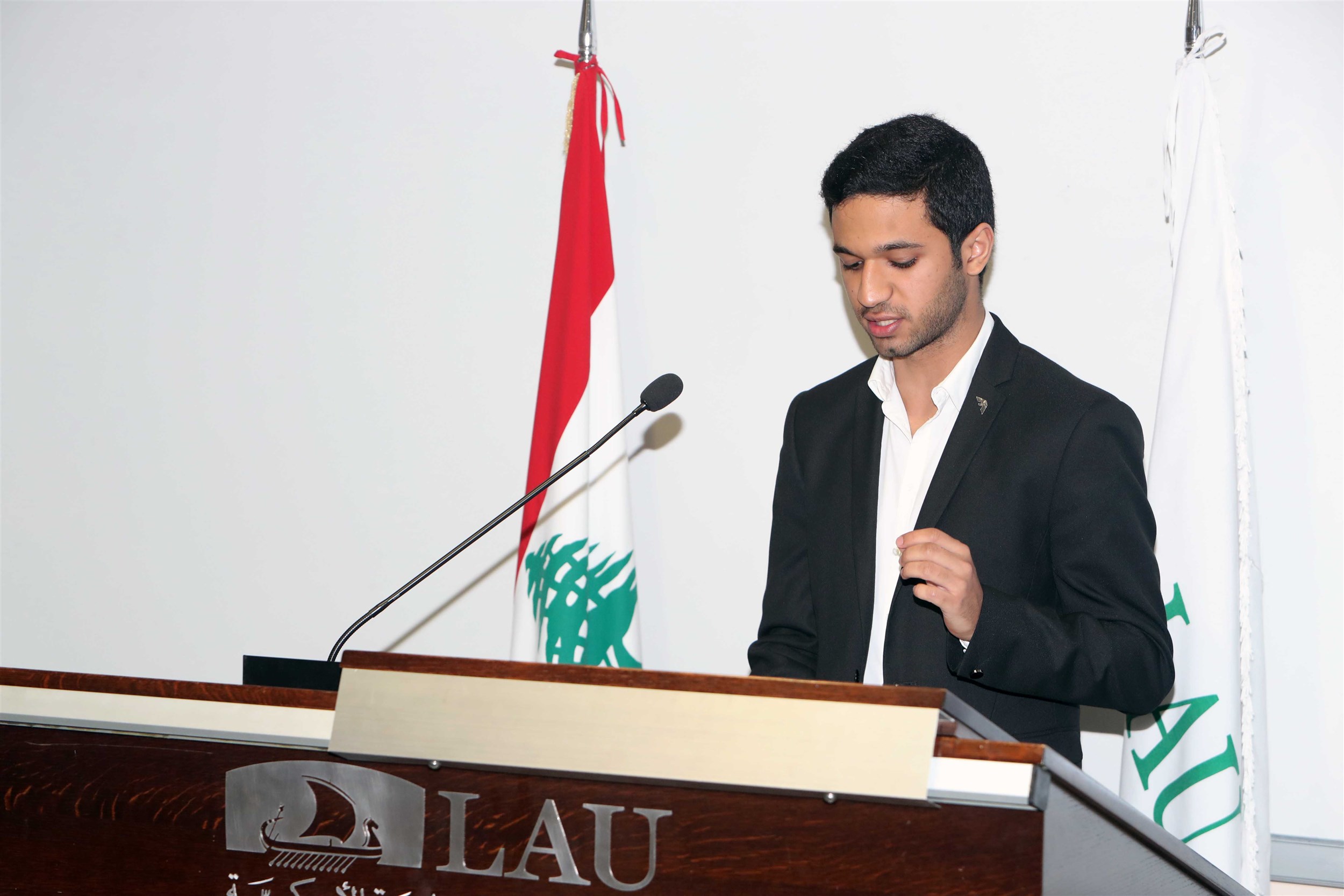 one of the participating students pitching his idea for the jury.